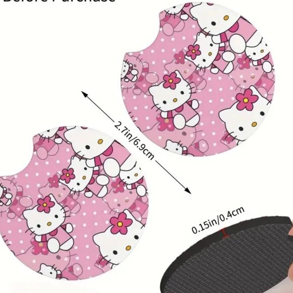 2 Car Coasters Hello Kitty Sanrio Car Drink Auto Vehicle Neoprene Goth Emo - Picture 4 of 4